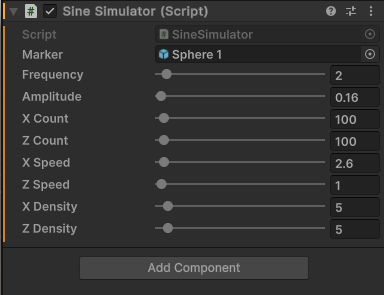 a control panel with controls for controlling a 3d sine wave