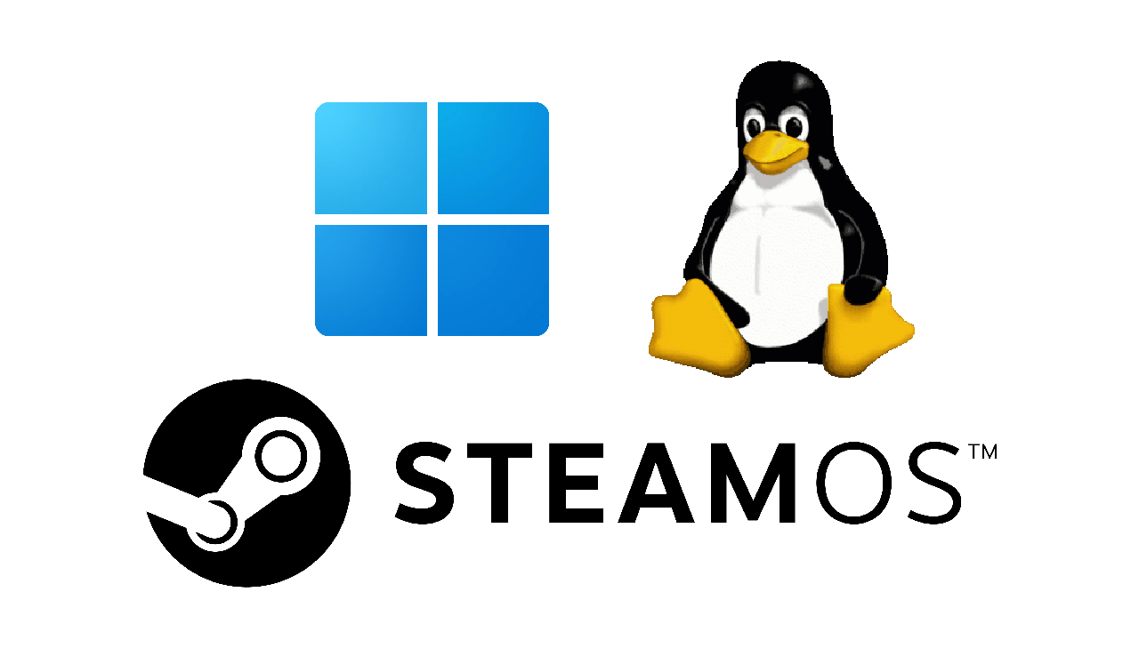 windows logo, linux logo, steamos logo